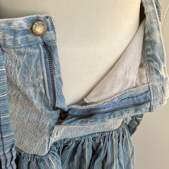 Vintage 80s 90s Acid Wash Denim and Pastel Stripes Knee Length Flowy Skirt - Picture 7 of 9